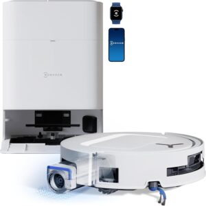 ECOVACS DEEBOT T80 Omni Aspirateur Robot Laveur, 18 000 Pa, Nettoyage Automatique instantané OZMO Roller, ZeroTangle 3.0, Lavage à l'eau Chaude 40-75 ℃, Séchage à air Chaud, Blanc