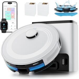 Lefant M2 Plus Aspirateur Robot Laveur avec Station, Vidange Automatique, Navigation Laser avec Cartographie, Évitement d'obstacles PSD, 6000Pa, Nettoyage Personnalisé, Idéal pour Poils d'animaux, App