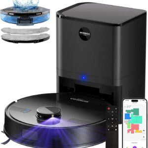 MONSGA Robot Aspirateur Laveur, 5000Pa Puissance, 180min Aspirateur Robot, 3.5L Sation Auto-vidage, LiDAR Navigation,Cartographie,Évitement d'Obstacles, pour Tapis et Poils d'animaux, App/Remote/Alexa