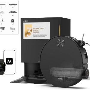 Mova S70 Roller Robot aspirateur Laveur, Lavage Eau Douce, 28 000 Pa, DToF+Laser linéaire évitement Obstacles, 90mm Fin, serpillère Extensible, Auto-Nettoyage Eau Chaude 80°C, séchage 75°C