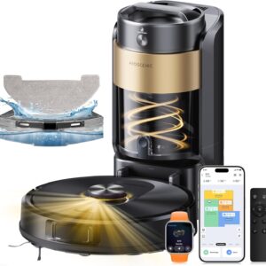 Proscenic Q20 Plus Robot Aspirateur Laveur 10000Pa avec Station Sans Sac Vidage Automatique,200Min Aspirateur Robot et Serpillière,Nav Lidar Cartographie,Évitement d'obstacles,Pour Poils Animaux Tapis