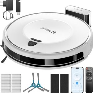 Redroad E2 Aspirateur Robot avec Cartographie 10000 Pa, 150 Minutes d’Autonomie, Grand Bac de 660 ML, Contrôle Via APP, Voix et Télécommande, Nettoyage Intelligent pour Poils d’Animaux et Poussière