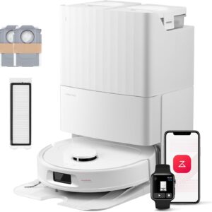 roborock QV 35S Robot Aspirateur Set, 10 000 pa d'Aspiration, Double Système Anti-Enchevêtrement, Deux Balais Relevables 10mm, Technologie RéActive & Navigation PreciSense LiDAR, Station Tout-en-Un