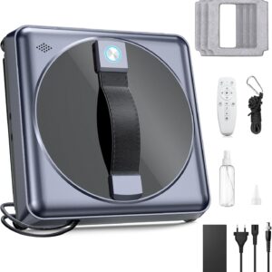 Robot Laveur de Vitre, 5000Pa Robot Laveur de Vitre avec Navigation Intelligente, 3 Modes de Nettoyage, Télécommande et 4 Chiffons de Nettoyage, pour Toutes Surfaces Lisses