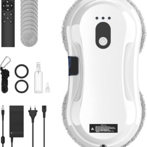 Robot Laveur de Vitre, 5600Pa Robot Nettoyeur Vitres Automatique Ultra-Fin (7.5cm) avec Pulvérisation d'Eau, Navigation Intelligente, 3 Modes, Protection UPS, Télécommande & 10 Chiffons, pour Fenêtres