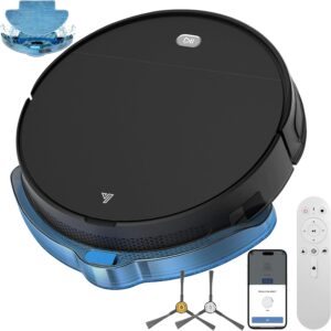 2026 Robot Aspirateur Laveur, 2 en 1 Aspirateur Robot 5500Pa Mince Connecté avec WiFi/Alexa/App, 3 Modes de Nettoyage, Auto-Charge, Nettoyage Intelligent pour Poils d’Animaux et Poussière Noir