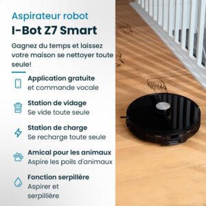 EZICLEAN I-Bot Z7 Smart, robot aspirateur laveur avec station discret