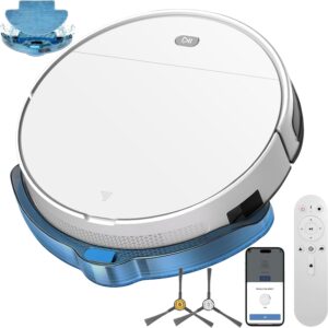 2026 Robot Aspirateur Laveur, 2 en 1 Aspirateur Robot 4500Pa Mince Connecté avec WiFi/Alexa/App, 3 Modes de Nettoyage, Auto-Charge, Nettoyage Intelligent pour Poils d’Animaux et Poussière Blanc