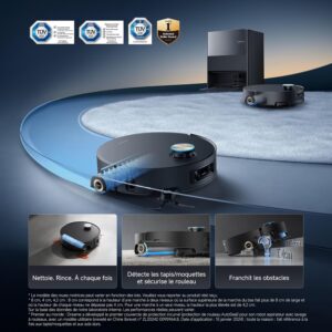 dreame Aqua10 Ultra Roller Complete Robot Aspirateur, Nettoyage Automatique du Rouleau, Aspiration de 30 000 Pa, Évitement d'obstacles de 8 cm, Vidage Automatique, Commande Vocale Intelligente, Noir
