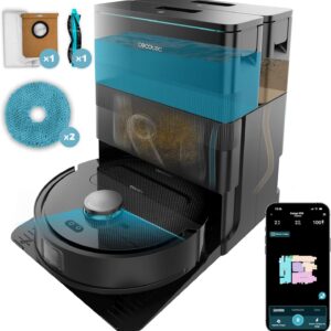 Cecotec Robot Aspirateur et Laveur de Sols avec Base Autovidage Conga X50. Moteur de 15000Pa, Base 4 en 1, Technologie Laser, Mopas Rotatives, Brosse Latérale, App et Connexion Bluetooth et WiFi