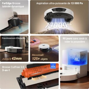 EZVIZ RE7 Edge, robot aspirateur laveur avec station pour 300 m²
