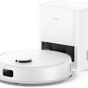 Mova E20 Plus Robot aspirateur Laveur avec Vidage Automatique, Auto-vidangeable Pendant 90 Jours, Navigation LDS, Puissance d'aspiration de 5 000 Pa, Aspirateur et Mop 2-en-1, Corps Compact