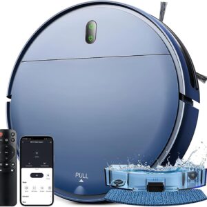 Robot aspirateur et serpillère, 2 en 1, Wi-Fi/application/télécommande, forte aspiration, réservoir à poussière et réservoir d'eau, auto-rechargeable, idéal pour les poils d'animaux, les sols durs