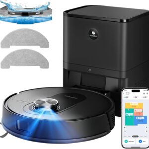 Proscenic Q8 Max+ Robot Aspirateur Laveur,8000Pa 200Mins Aspirateur Robot avec Serpillière et Vidage Automatique Station,Navigation Lidar,Multi-étage Cartographie,pour Poils Animaux Tapis Sols Durs