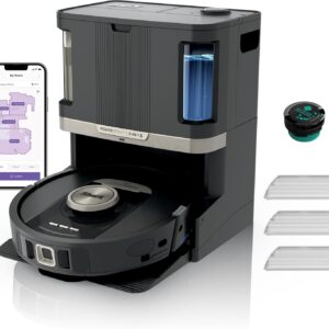 Shark PowerDetect Aspirateur Robot Laveur avec Base autovideuse et nettoyante de 60 Jours – Navigation 3D LiDAR – Wi-FI/App – 4 tampons Anti-microbiens, 1 Cartouche Anti-odeurs et 2 brosses – Noir