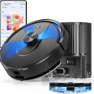 Vexilar Robot Aspirateur Laveur 5000Pa,Cleanova W11 Aspirateur avec Vidange Automatique Poussière,Navigation LiDAR avec Cartographie,180min,Connecté par Alexa/APP,Idéal pour Tapis Poils d'animaux