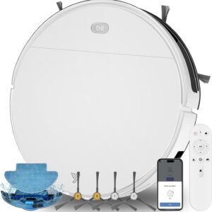 2026 Robot Aspirateur Laveur, 2 en 1 Aspirateur Robot 4500Pa Mince Connecté avec WiFi/Alexa/App, 3 Modes de Nettoyage, Auto-Charge, Nettoyage Intelligent pour Poils d’Animaux et Poussière Blanc
