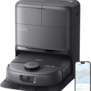 Robot aspirateur Laveur eufy C28, Rouleau-serpillère HydroJet autonettoyant, Aspiration Turbo 15000 Pa, Combo 5-en-1 aspirateur et serpillère, Conception Anti-nœud, évitement des Obstacles par IA